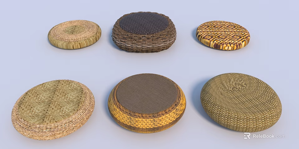 Round Woven Mats With Various Textures And Natural Materials For Decor 3d model 