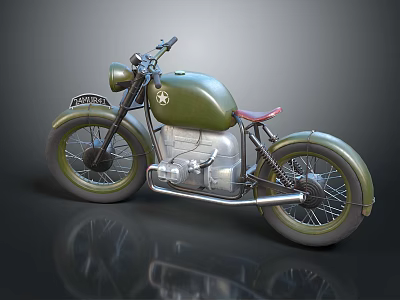 Vintage Green Motorcycle With Red Seat Metallic Engine Parts And Green Wheels 3d model