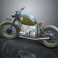 Vintage Green Motorcycle With Red Seat Metallic Engine Parts And Green Wheels