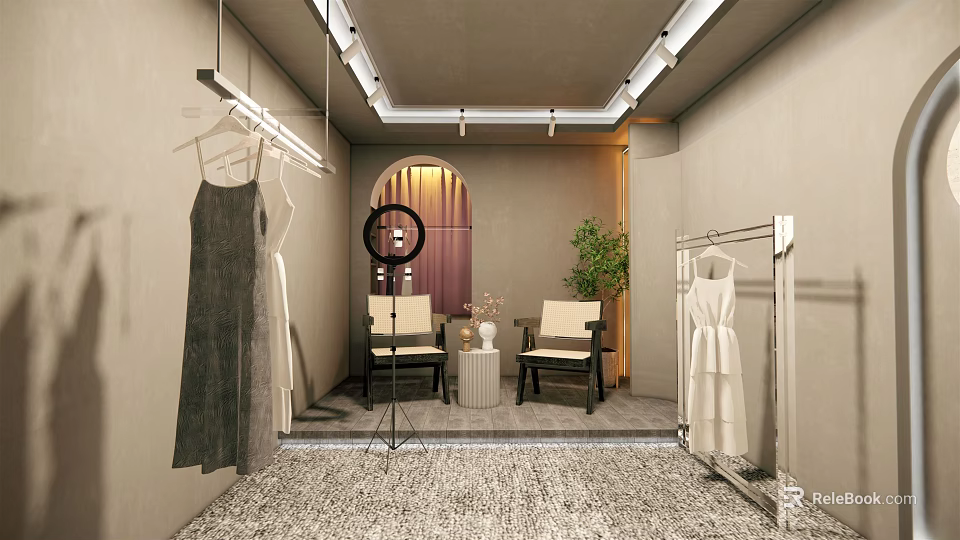 Modern Public Office Space Interior With Open Layout Desks Chairs And Green Plants 3d model 