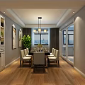 Elegant Dining And Living Room Interior With Gray Cabinets Wooden Flooring And Circular Paintings