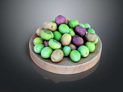 Colorful Mixed Olives Placed on Wooden Plate for Daily Household Use 3d model