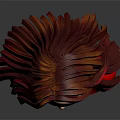 3D Character Model With Long Red Orange Gradient Hair And Red Top