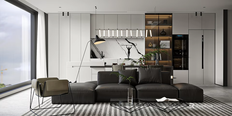 Modern Duplex Living Room With Sofa Coffee Table Plants And Lighting 3d model