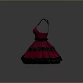 Red And Black Dress With Ribbon Straps Bow Detail And Ruffled Layers