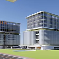 Modern Sustainable Office Building Design With Glass Curtain Wall And Rooftop Solar Panels
