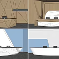 Modern Geometric Reception Desk Design With Wooden Elements White Countertop And Office Equipment