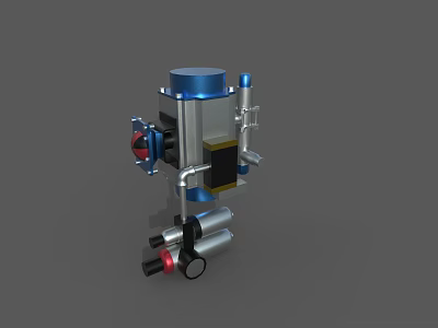 Industrial Equipment Featuring Blue Top Silver Body Metal Pipes and Red Valves 3d model