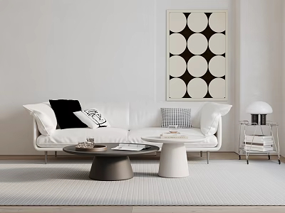 Modern White Sectional Sofa With Black White Pillows And Geometric Wall Art 3d model