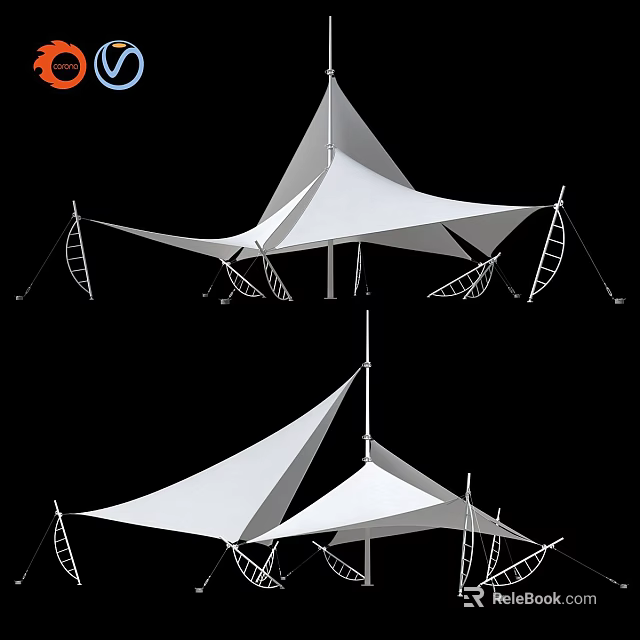 Modern White Geometric Tent Canopy With Metal Support Poles For Outdoor Use 3d model 