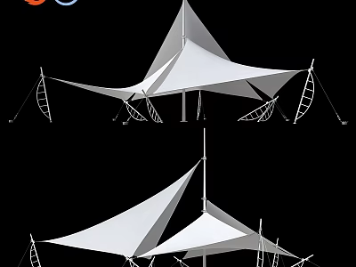 Modern White Geometric Tent Canopy With Metal Support Poles For Outdoor Use 3d model