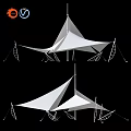 Modern White Geometric Tent Canopy With Metal Support Poles For Outdoor Use