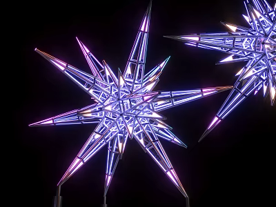 Star Shaped Art Installation Illuminated With Blue Purple Lights And Modern Design 3d model