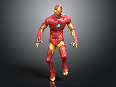 Iron Man Biological Character 3D Model With Detailed Red Gold Armor And Blue Energy Core 3d model