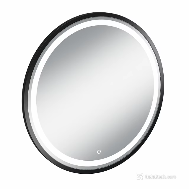 Round LED Lighted Bathroom Mirror With Black Frame Modern Design 3d model 