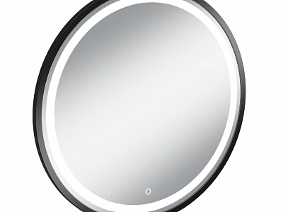 Round LED Lighted Bathroom Mirror With Black Frame Modern Design 3d model
