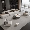 Modern Sofa Coffee Table Combination with Accent Chair Soft Rug and Large Windows View 3d model