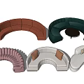 Modern Sectional Sofas With Curved Design Various Colors And Comfortable Cushions 3d model