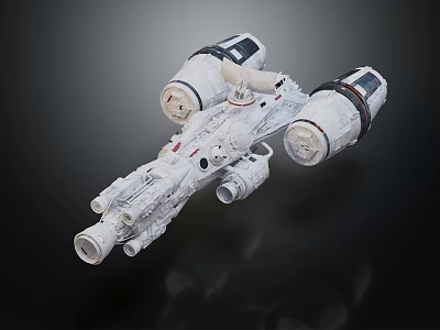 Intricate White Sci-Fi Spacecraft Model Featuring Multiple Engines And Structural Components 3d model