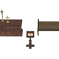 Traditional Religious Wooden Furniture With Altar Candlesticks Open Book And Bench