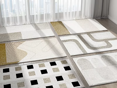 Modern Square Rugs With Geometric Patterns And Neutral Tones In Living Room Interior 3d model