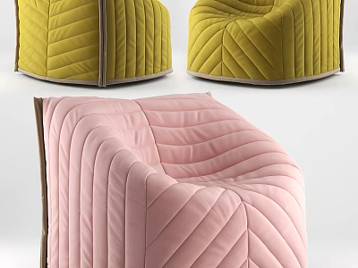 Modern Quilted Lounge Chairs In Yellow And Pink Velvet Upholstery Design 3d model
