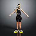 Woman in Scuba Diving Gear with Mask Snorkel Wetsuit and Yellow Fins