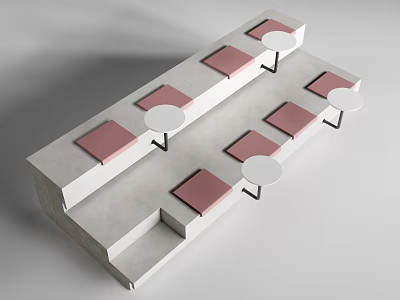 Modern Leisure Chairs with Concrete Structure Red Cushions and Circular Side Tables 3d model