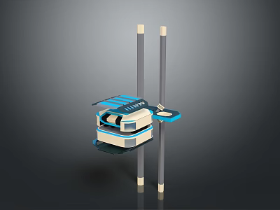 Modern Geometric Architecture Design With Supporting Columns And Blue White Panels 3d model