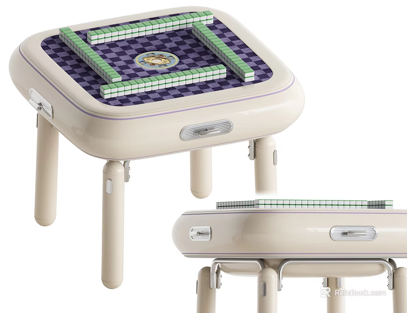 Modern Mahjong Entertainment Table With Checkerboard Tabletop And Beige Frame Design 3d model 