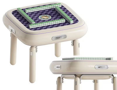 Modern Mahjong Entertainment Table With Checkerboard Tabletop And Beige Frame Design 3d model