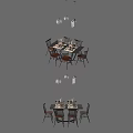Stylish Modern Dining Table Combination With Chairs Pendant Lights And Tableware 3d model