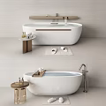 Modern Bathtubs In Elegant Bathroom With Side Tables And Slippers