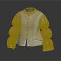 Light Gray Jacket With Lace Collar Puffed Sleeves And Striped Trim Design