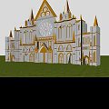 Ancient Historic Building With White Yellow Exterior Gothic Spires And Arched Windows