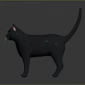3D Black Cat Model With Green Eyes Pink Ears White Whiskers Standing On Gray Background
