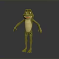 Cute Green Frog Cartoon Character With Yellow Belly And Black Spots