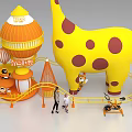 Yellow Giraffe Play Structure With Brown Spots And Orange Tower For Kids Playing