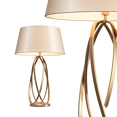Modern Table Lamp With Golden Intertwined Metal Frame And Light Beige Fabric Lampshade 3d model