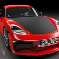 Red Sports Car Front View With Black Hood And License Plate