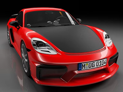Red Sports Car Front View With Black Hood And License Plate 3d model