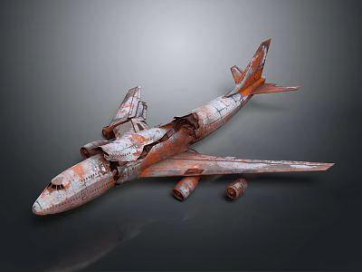 Rusted Abandoned Airplane Wreckage With Damaged Fuselage And Broken Wings 3d model