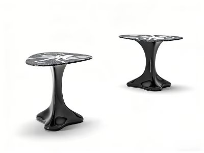 Modern Black Side Tables With Sculptural Base And Patterned Round Top 3d model