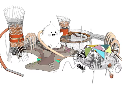 Outdoor Children's Playground Design With Slide Climbing Structures And Colorful Canopies 3d model