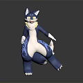 Blue And White Wolf Character With Blue Patterns Standing Pose Yellow Eyes White Tail 3d model
