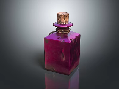 Purple Red Square Medical Device Bottle With Wooden Cork Metal Ring And Smooth Surface Reflection 3d model