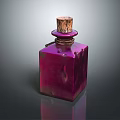 Purple Red Square Medical Device Bottle With Wooden Cork Metal Ring And Smooth Surface Reflection