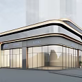 Modern Commercial Street With Glass Facade Curved Design And Urban Storefronts