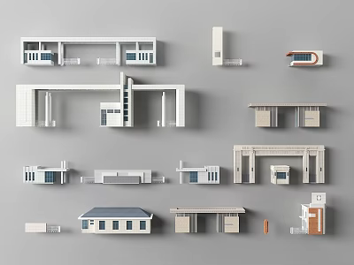 Modern Entrance Gate And Architectural Building Designs 3d model