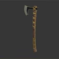 Handcrafted Axe With Polished Metal Head And Intricate Carved Wooden Handle
